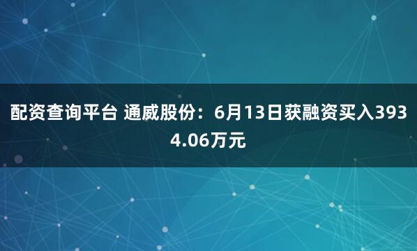配资查询平台 通威股份：6月13日获融资买入3934.06万元